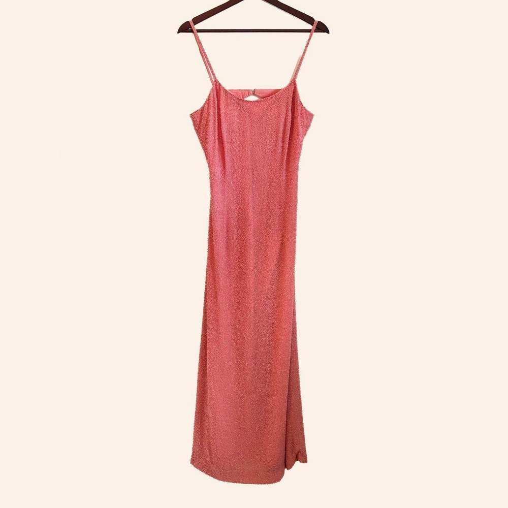 Vintage Salmon Pink Beaded Maxi Dress